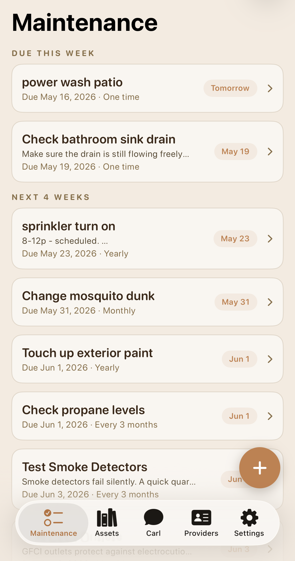 Maintenance task list